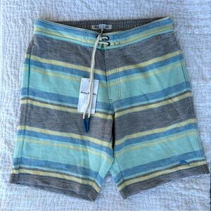 Tommy Bahama Terry Baja knit Stripe Shorts medium Blue 9" Cotton NEW